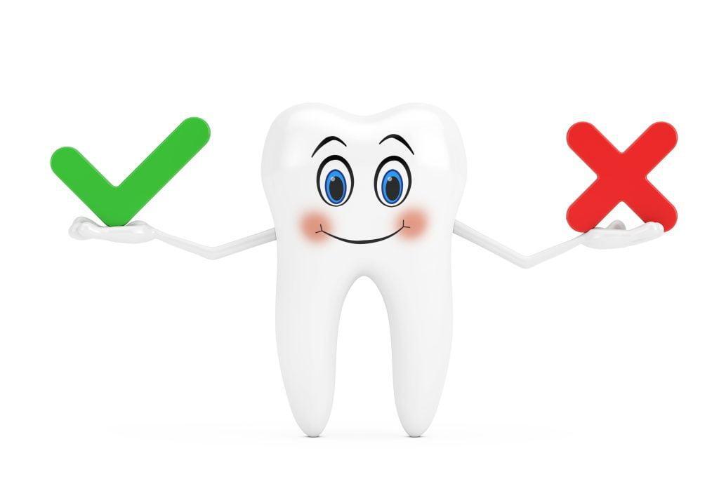 white-tooth-person-character-mascot-with-red-cross-green-check-mark-confirm-deny-yes-no-icon-sign-white-background-3d-rendering-scaled